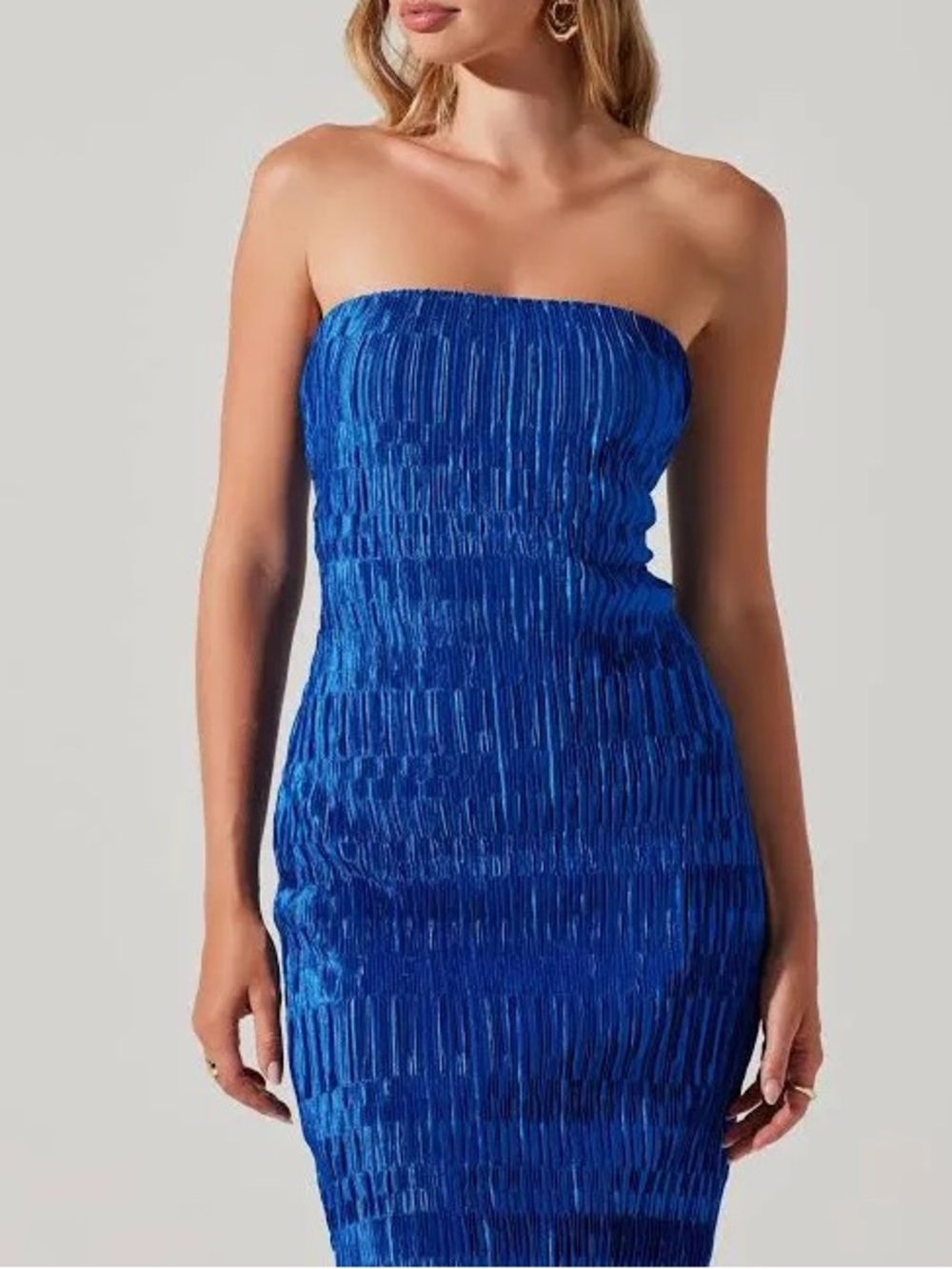 Astr Royal Blue Pleated Strapless Dress